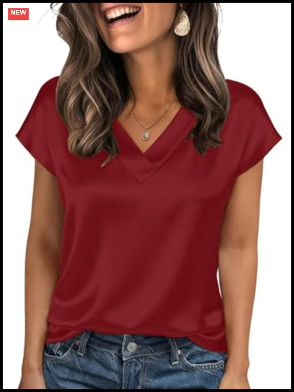 Plus Size Silk Satin Blouse V Neck Short Sleeve Dressy Summer Work Top
